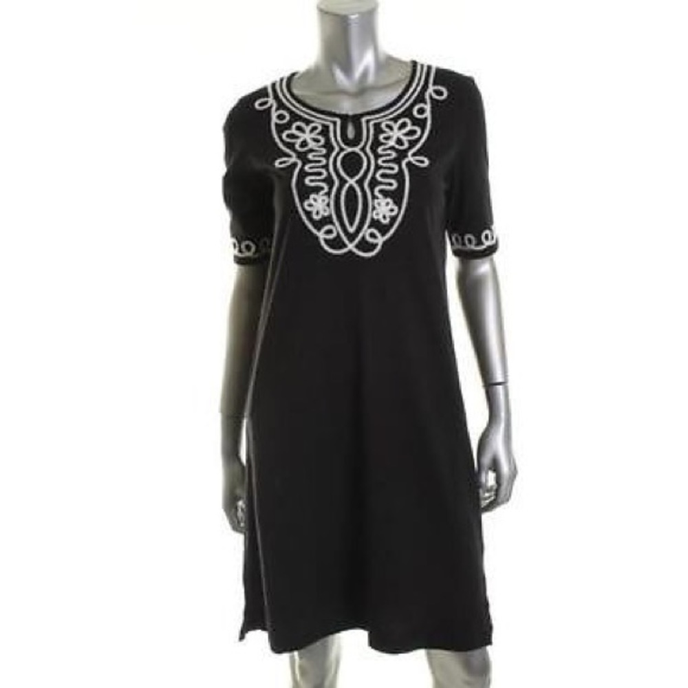 Jones New York Black & White Embroidered Dress - Medium - NWOT